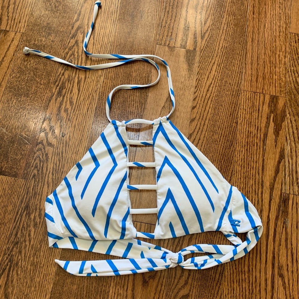 Billabong blue and white stripe bikini top, size M